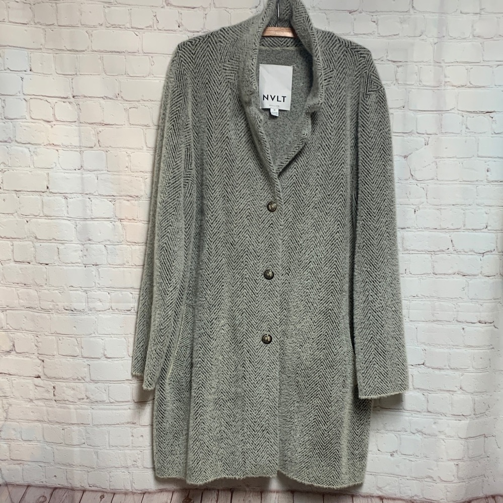 NVLT Knit Herringbone Gray Trench Coat Size 2X